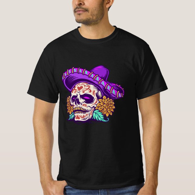 T-shirt Dia de muertos crâne de sucre mexicain (Devant)