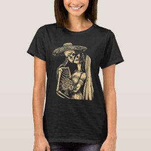T-shirt Dia De Muertos Sugar Skull Couple Skeleton Bride W
