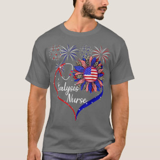 T-shirt Dialysis Nurse 4th Of July American US Flag Sunflo