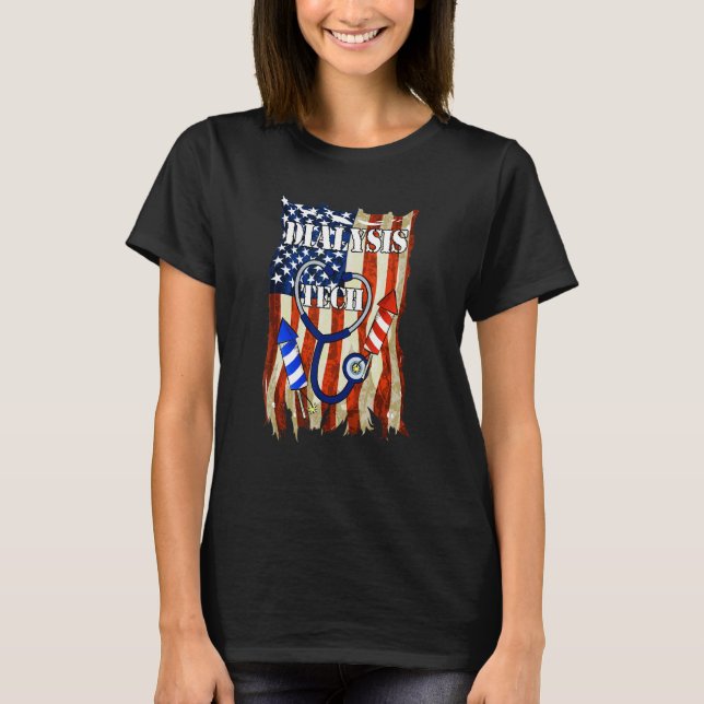 T-shirt Dialysis Tech 4th Of July American Flag Stethoscop (Devant)