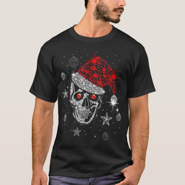 T-shirt Diamant crâne Santa Hat Cadeaux de Noël Pyjama Xma (Devant)