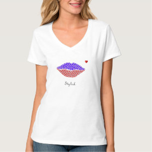 T-shirt Diamants élégants sur des lèvres bleues et rouges 