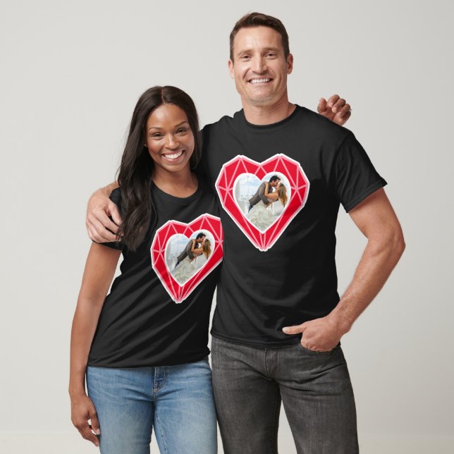 T-shirt Diamond Heart Couple Photo Saint Valentin (Unisexe)
