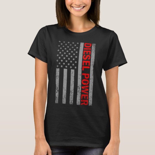 T-shirt Diesel Power Usa Flag Truck Turbo Brothers Mechani (Devant)
