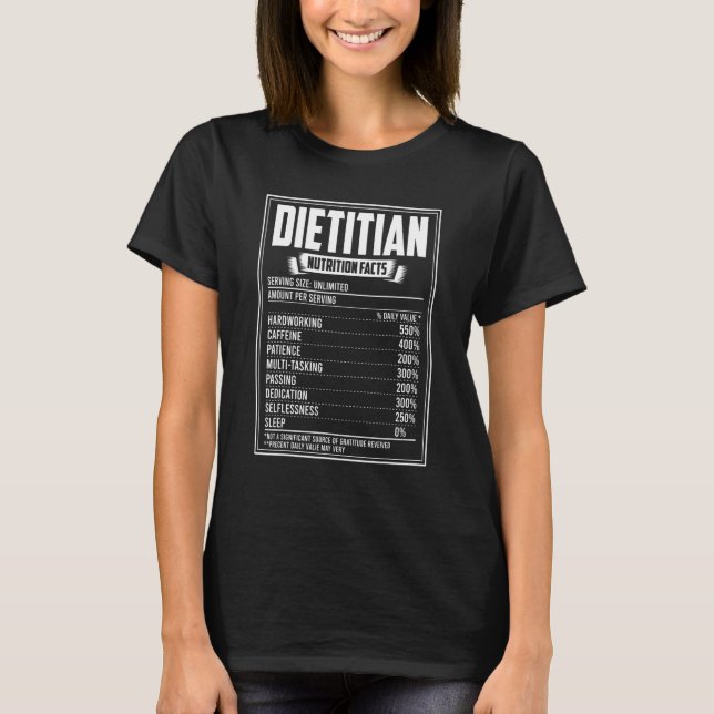 T-shirt Diététiste Nutrition Facts (Devant)
