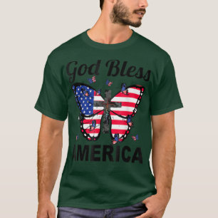 T-shirt Dieu Béni Amérique Papillons 4 juillet Jésus Ch