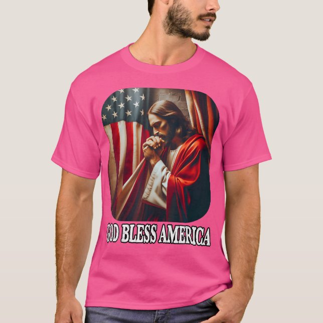 T-shirt Dieu Béni L'Amérique Drapeau Usa Et Jésus Quart Ju (Devant)