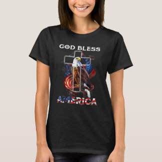 T-shirt Dieu Béni L'Amérique Jésus Cross Bald Eagle 4e Ju
