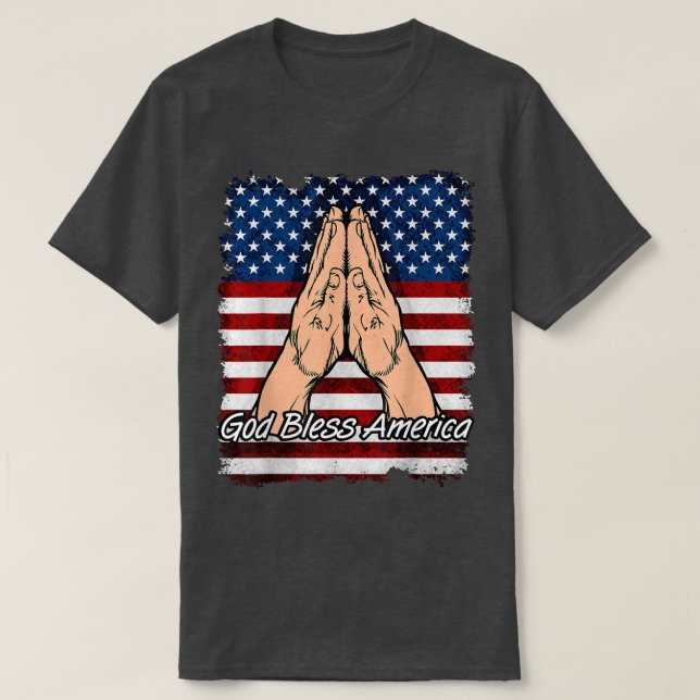 T-shirt Dieu Béni l'Amérique prier mains Evangile (Design devant)