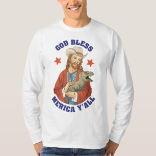 T-shirt Dieu Béni Merica Y'all Jesus Dinosaur Cowboy Casqu