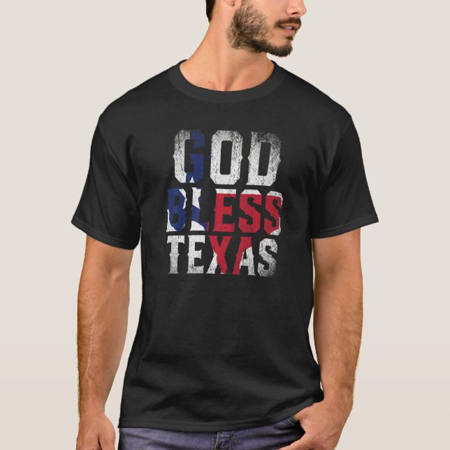 T-shirt Dieu Béni Texas Drapeau Patriotique Fier Texan Us  (Devant)