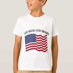 T-shirt Dieu bénisse nos troupes avec le drapeau américain