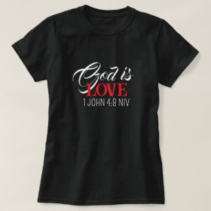 T-shirt Dieu est Amour Bible Verset Noir et Rouge Foi