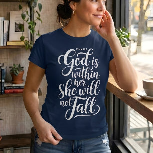 T-shirt Dieu Est En Elle Psaume 46:5 Bleu Marine Chrétien