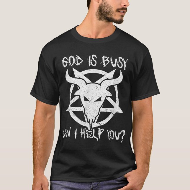 T-shirt Dieu Est Occupé Puis-Je Vous Aider Drôle Satan Chè (Devant)