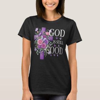 T-shirt Dieu est toujours bon Croix florale violette chrét