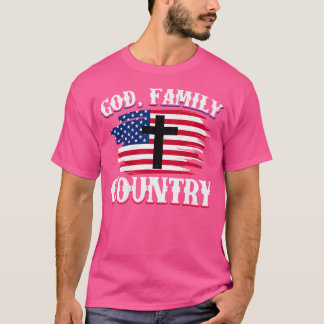T-shirt Dieu Famille Pays American Drapeau Croix Christian