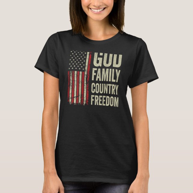 T-shirt Dieu Famille Pays Liberté - Patriotique USA Drapea (Devant)