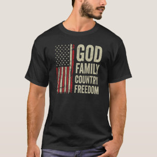 T-shirt Dieu Famille Pays Liberté Patriotique USA Drapeau
