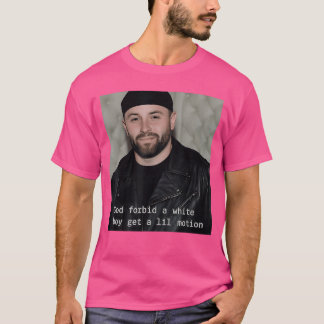 T-shirt Dieu interdit à un garçon blanc de bouger un peu