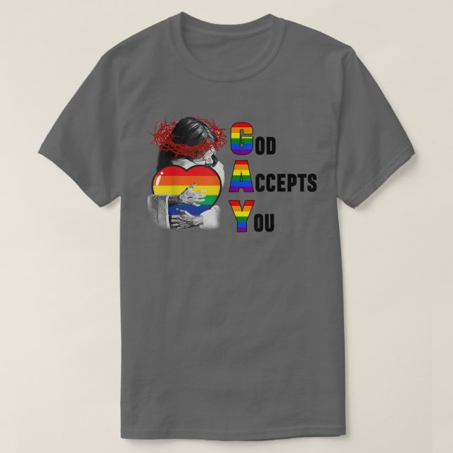 T-shirt Dieu vous accepte Christian Rainbow Gay pride LGBT (Design devant)