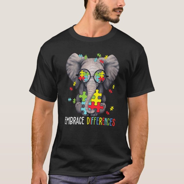 T-shirt Différences d'acceptation Elephant Funny Autisme L (Devant)