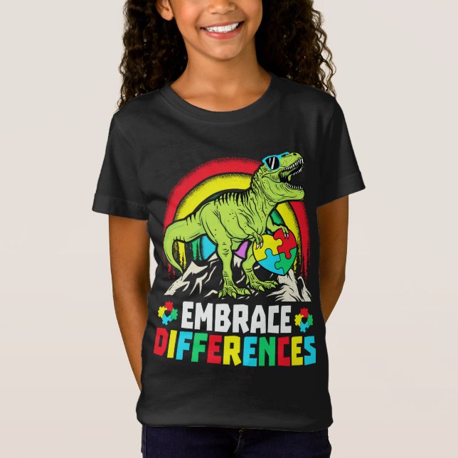 T-Shirt Différences d'acceptation T Rex Dinosaur Autisme L (Devant)
