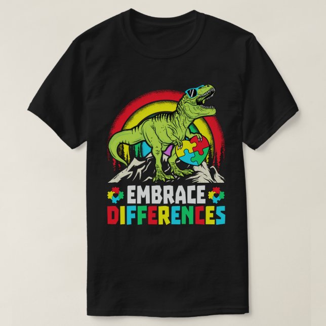 T-shirt Différences d'acceptation T Rex Dinosaur Autisme L (Design devant)
