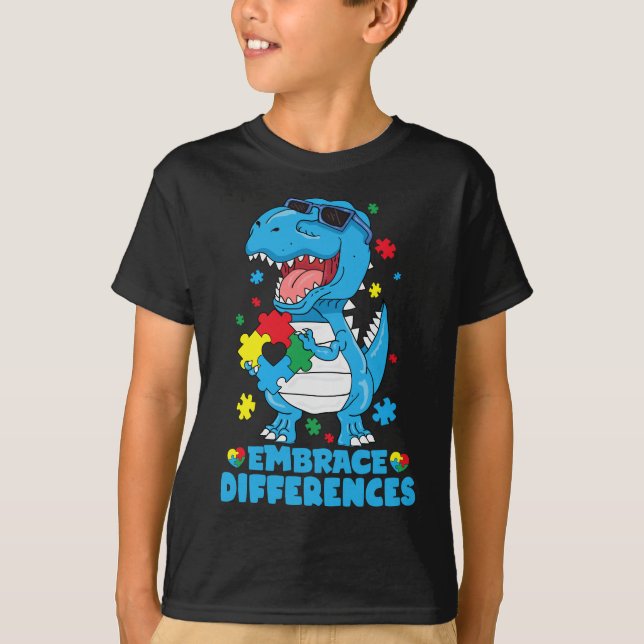 T-shirt Différences d'acceptation T Rex Dinosaur Autisme L (Devant)