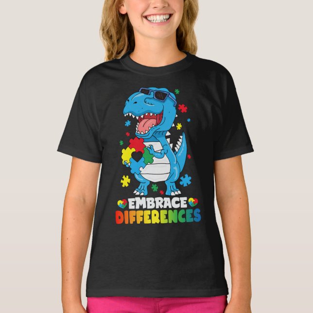T-shirt Différences d'acceptation T Rex Dinosaur Autisme L (Devant)