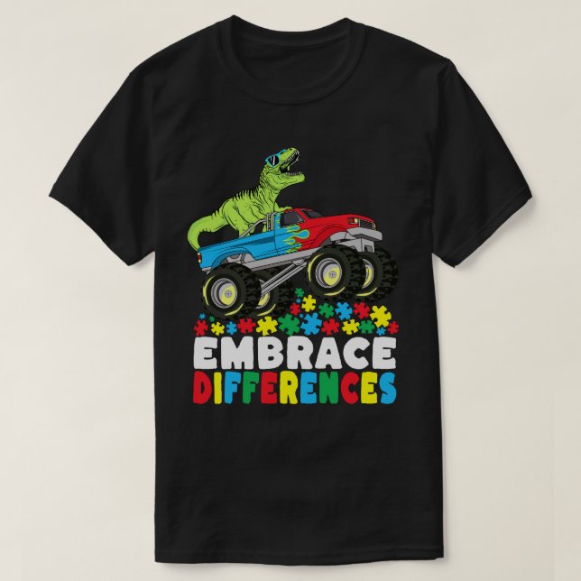 T-shirt Différences d'acceptation T Rex Monster Truck Auti (Design devant)