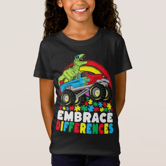 T-Shirt Différences d'acceptation T Rex Monster Truck Auti (Devant)