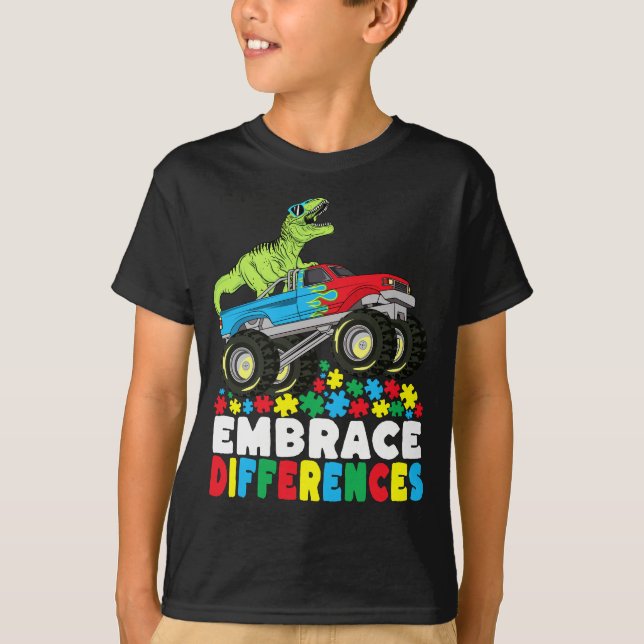 T-shirt Différences d'acceptation T Rex Monster Truck Auti (Devant)