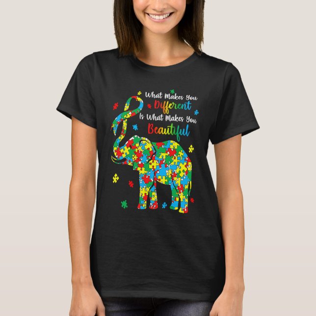 T-shirt Different Beautiful Autism Awareness Puzzle Piece  (Devant)