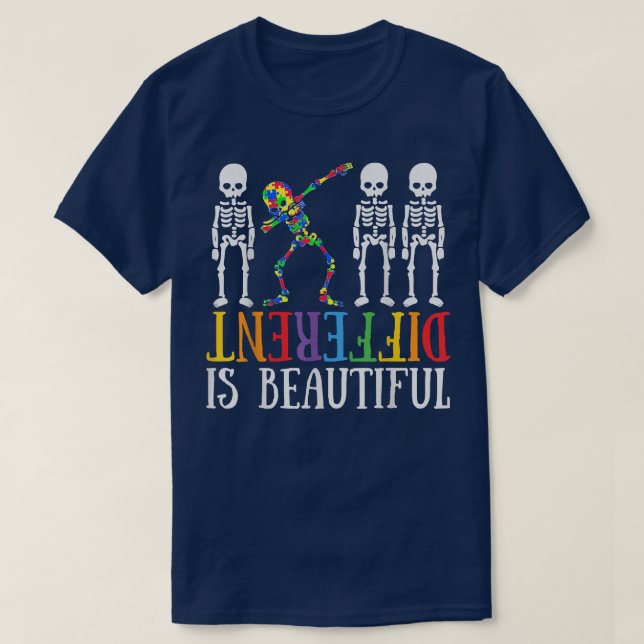 T-shirt Différent Est Beau Dabbing Squelette Autisme Awa (Design devant)