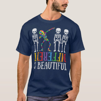 T-shirt Différent Est Beau Dabbing Squelette Autisme Awa