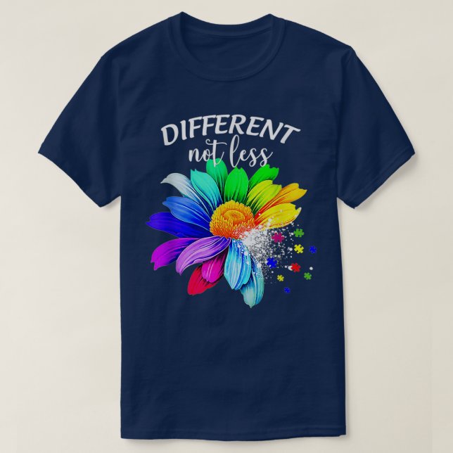 T-shirt Différent Pas Moins Sunflower Autisme Connaissance (Design devant)