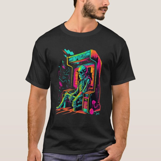T-shirt Digital Bones  Skeleton in Arcade Machine EDM Desi (Devant)
