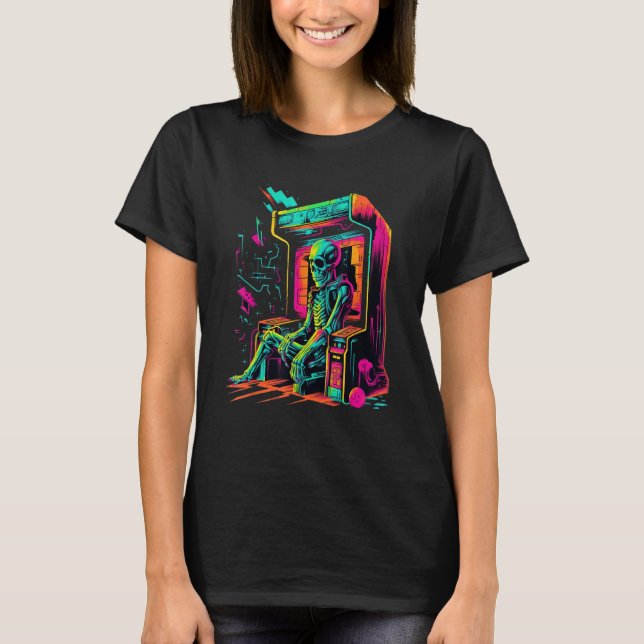 T-shirt Digital Bones  Skeleton in Arcade Machine EDM Desi (Devant)