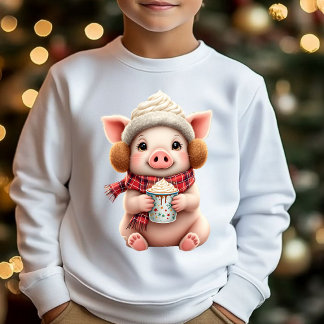 T-shirt d'illustration de joli cochon d'hiver avec
