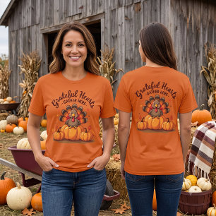 T-shirt Dinde de Thanksgiving à cœurs reconnaissants