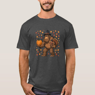 T-shirt Dinde de Thanksgiving Bigfoot Pèlerin Citrouille
