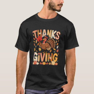 T-shirt Dinde de Thanksgiving Mignon Pèlerin Feuilles d'Au