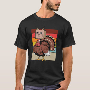 T-shirt Dinde de Thanksgiving Rétro Chat Chaton Automne M