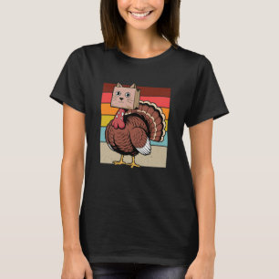 T-shirt Dinde de Thanksgiving Rétro Chat Chaton Automne M