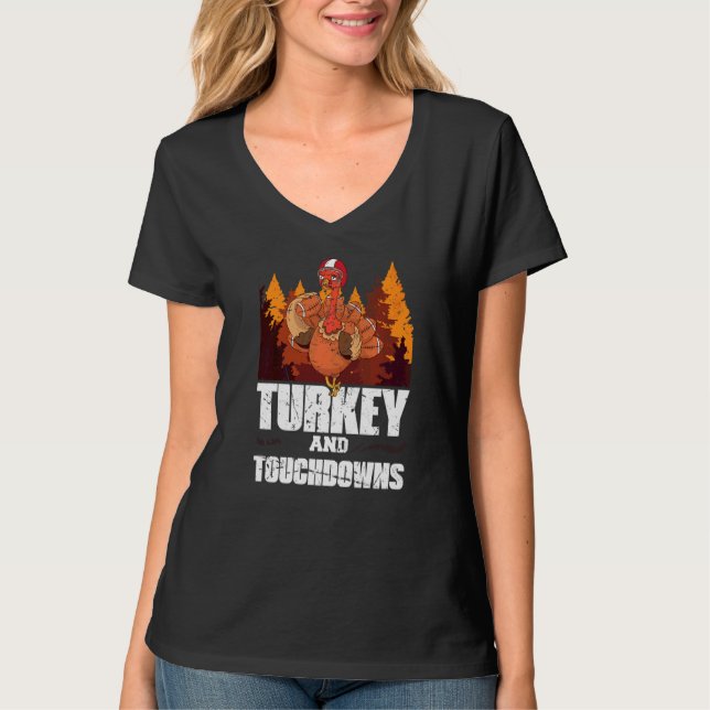 T-shirt Dinde Et Touchdowns Action De Grâce Football Améri (Devant)