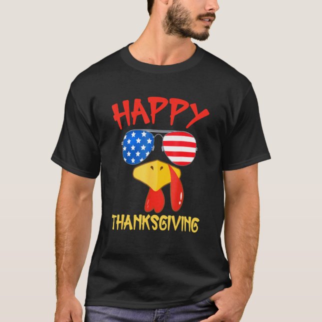 T-shirt Dinde Visage Avec Lunettes De Soleil Drapeau Améri (Devant)