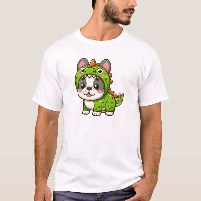 T-shirt Dino-Doggo - Chien de taule français en costume (Devant)