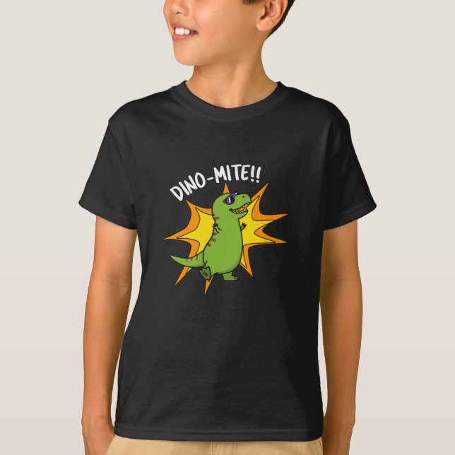T-shirt Dino-mite Funny TRex Dinosaur Pun Dark BG (Devant)