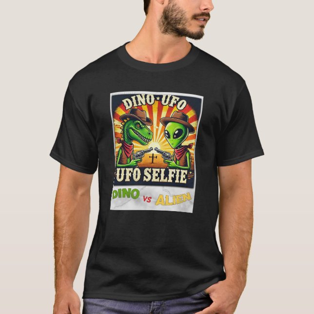T-shirt Dino UFO Selfie : Dino vs Alien (Man Tshirt) #06 (Devant)